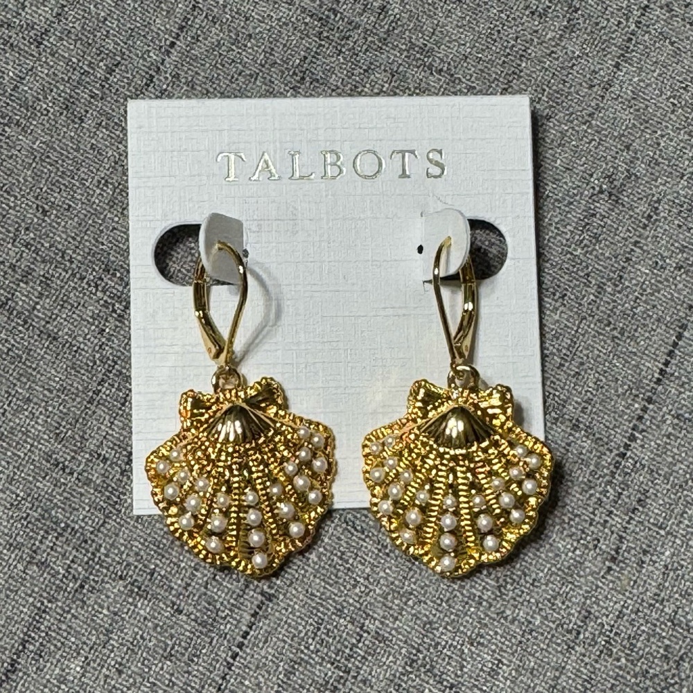 Talbots Gold & Pearl Shell Drop Earrings NWT - Picture 5 of 7